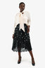 Dolce & Gabbana Black/White Polkadot Lace Trimmed Midi Skirt Size 44