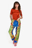 Versace Green/Multi Silk Printed Wide Leg Trousers Size 4