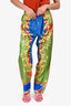 Versace Green/Multi Silk Printed Wide Leg Trousers Size 4