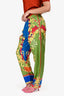 Versace Green/Multi Silk Printed Wide Leg Trousers Size 4