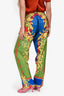 Versace Green/Multi Silk Printed Wide Leg Trousers Size 4