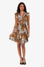 Louis Vuitton Brown Silk Jaguar Printed Cap Sleeve V-Neck Dress Size 38