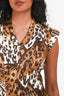 Louis Vuitton Brown Silk Jaguar Printed Cap Sleeve V-Neck Dress Size 38
