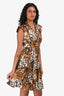 Louis Vuitton Brown Silk Jaguar Printed Cap Sleeve V-Neck Dress Size 38