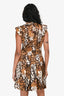 Louis Vuitton Brown Silk Jaguar Printed Cap Sleeve V-Neck Dress Size 38