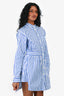 Prada Blue/White Striped Cotton Buttoned Long Sleeves Mini Dress Size 40