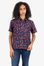 Marni Navy Blue/Red Printed Short Sleeve Button Up Size 44
