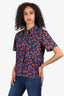 Marni Navy Blue/Red Printed Short Sleeve Button Up Size 44