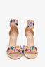 Valentino Beige Suede Multi-Floral Sequin Embellished Heeled Sandals Size 39