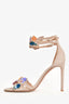 Valentino Beige Suede Multi-Floral Sequin Embellished Heeled Sandals Size 39