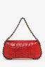 Pre-Loved Chanel™ 2004-05 Red Python Leather Tripe Chain CC Mini Flap Bag