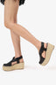 Celine Black Leather Peep-Toe Buckle Espadrille Wedges Size 40