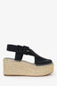 Celine Black Leather Peep-Toe Buckle Espadrille Wedges Size 40