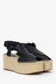 Celine Black Leather Peep-Toe Buckle Espadrille Wedges Size 40