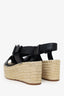 Celine Black Leather Peep-Toe Buckle Espadrille Wedges Size 40