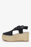 Celine Black Leather Peep-Toe Buckle Espadrille Wedges Size 40