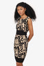 Diane von Furstenberg Beige/Black Printed Belted Sleeveless Dress Size 6