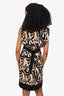 Diane von Furstenberg Beige/Black Printed Belted Sleeveless Dress Size 6