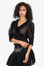 Ganni Black Polka Dot Mesh Puff Sleeve Top Size 42