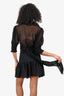 Ganni Black Polka Dot Mesh Puff Sleeve Top Size 42