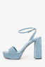 Prada Blue Suede Chunky Heel 125mm Platform Slingback Sandals Size 41
