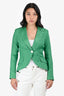 Smythe Green/White Linen/Leather Elbow Patched Blazer Size 4
