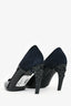 Louis Vuitton Black Leather/Navy Suede Crystal Curved Heels Size 37