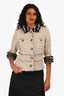 Pre-Loved Chanel™ Beige/Black Tweed/Lace 3/4 Sleeve Jacket Size 36