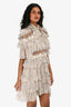 Zimmerman Grey Silk Floral Print + Applique Tiered Ruffle Cutout Mini Dress Size 1