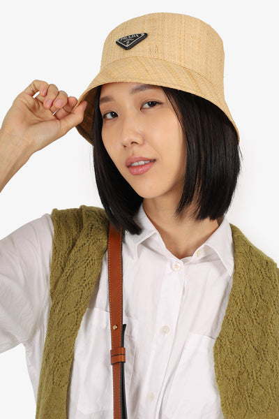 Prada Beige Straw Triangle Logo Bucket Hat Size S – Mine & Yours display picture 2