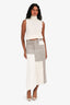 Y's by Yohji Yamamoto Taupe/Cream Wool Blend Patchwork Belted Midi Skirt Size 1