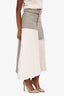 Y's by Yohji Yamamoto Taupe/Cream Wool Blend Patchwork Belted Midi Skirt Size 1