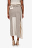 Y's by Yohji Yamamoto Taupe/Cream Wool Blend Patchwork Belted Midi Skirt Size 1