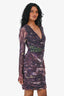 Just Cavalli Purple Crystal Embellished Ruched Long Sleeves Mini Dress Size S