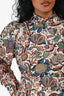 Anna Mason Brown/Pink Floral Long Sleeves Mockneck Top with Belt Size UK 10