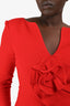 Roland Mouret Red Wool Crepe Floral Appliqué Long Sleeves Midi Dress Size 6 US