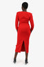 Roland Mouret Red Wool Crepe Floral Appliqué Long Sleeves Midi Dress Size 6 US