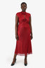 Self-Portrait Red Rhinestone Fishnet Rosette Midi Dress Size 10