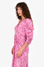 Isabel Marant Pink/White Silk Patterned Ruched Midi Dress Size 38