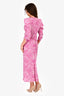 Isabel Marant Pink/White Silk Patterned Ruched Midi Dress Size 38