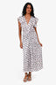 Isabel Marant White/Purple Mulitcolour Silk Patterned Ruched Midi Dress Size 38