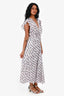 Isabel Marant White/Purple Mulitcolour Silk Patterned Ruched Midi Dress Size 38