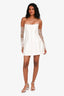 Eliya the Label White Pearl Embellished Strapless 'Kayla' Mini Dress with Pearl Mesh Sleeves US 2