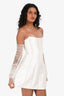 Eliya the Label White Pearl Embellished Strapless 'Kayla' Mini Dress with Pearl Mesh Sleeves US 2