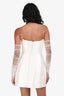 Eliya the Label White Pearl Embellished Strapless 'Kayla' Mini Dress with Pearl Mesh Sleeves US 2