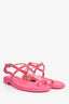 Pre-Loved Chanel™ Hot Pink Leather Gold Ankle Wrap Sandals with Chain Link Detail Size 36C