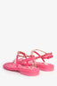 Pre-Loved Chanel™ Hot Pink Leather Gold Ankle Wrap Sandals with Chain Link Detail Size 36C
