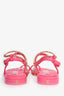 Pre-Loved Chanel™ Hot Pink Leather Gold Ankle Wrap Sandals with Chain Link Detail Size 36C