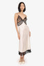 Saint Laurent Cream/Black Silk Lace Trimmed Slip Dress Size 38
