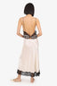 Saint Laurent Cream/Black Silk Lace Trimmed Slip Dress Size 38